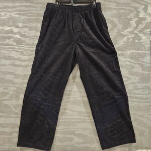 H&M SZ Med NWT Black Corduroy Baggy Pant Pockets Pull On Stretch Waist Loose Fit